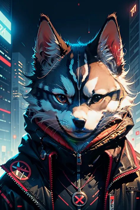 siberian husky dog cyberpunk