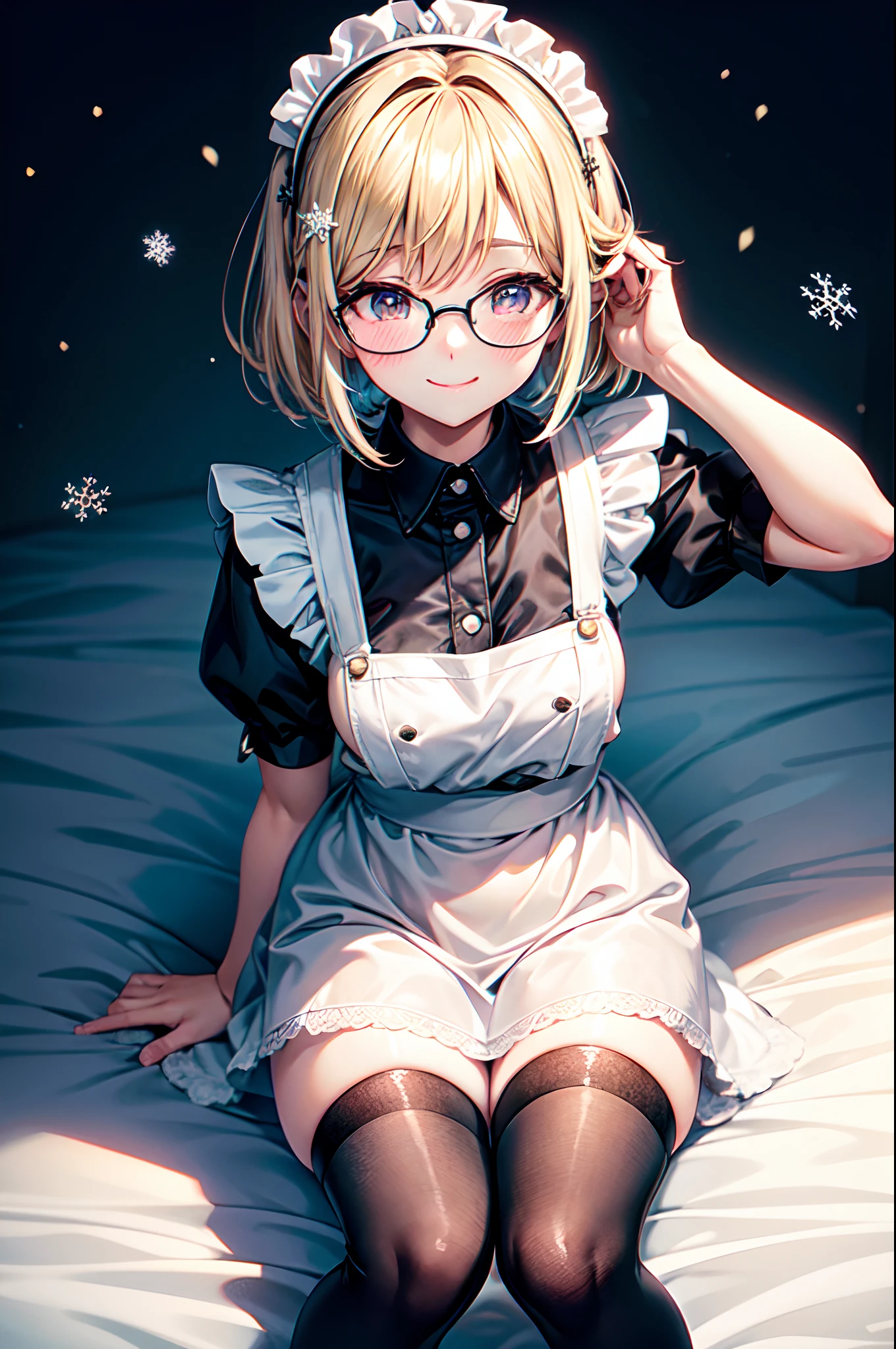 Anime girl in a maid outfit sitting on a bed with her hands on her head -  SeaArt AI