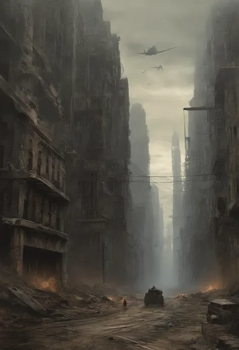 Create dystopian masterpieces，Depict the destroyed futuristic cityscape ...