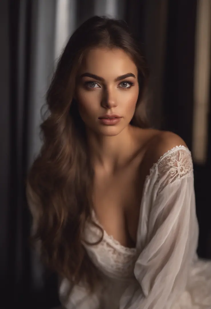 Arafed woman completely , fille sexy aux yeux bruns, ultra realist, Meticulously detailed, Portrait Sophie Mudd, cheveux bruns et grands yeux, selfie of a young woman, Yeux de chambre, Violet Myers, sans maquillage, maquillage naturel, looking straight at ...