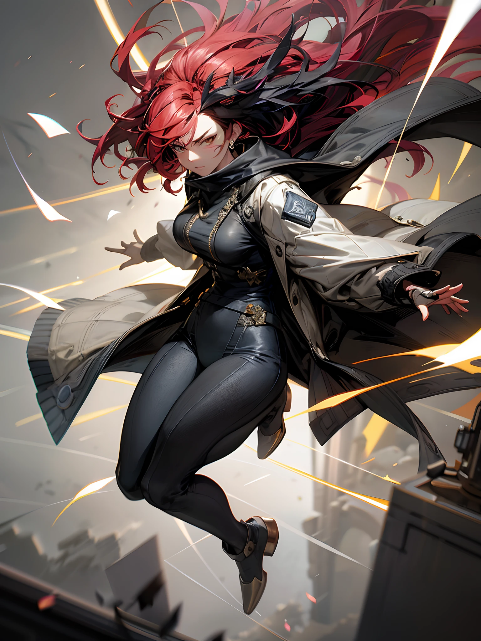 anime - style illustration of a woman with red hair flying through the air, style of raymond swanland, by Yang J, style artgerm, by Jason Chan, artgerm and atey ghailan, wojtek fus, artgerm julie bell beeple, krenz cushart and artgerm, ross tran 8 k