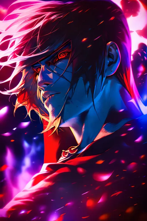 ' Create a powerful wallpaper that showcases the strength and charisma of (("Itachi Uchiha")). Itachi should be depicted in a fo...