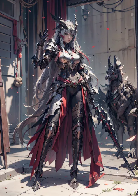 Dragoon armor，Perfect face，feathered headdress，Metal ornaments，Black underwear，Unreal 5