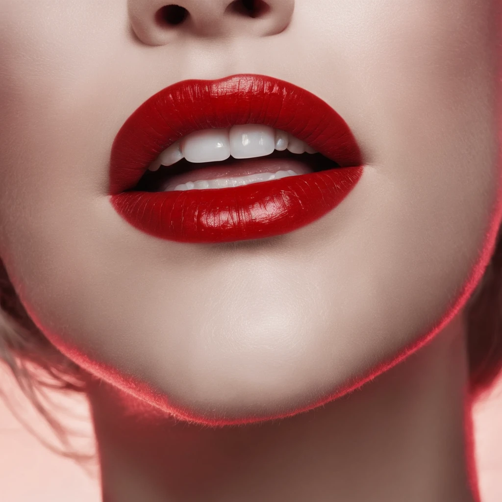 A close up of a woman with red lipstick and a red lip - SeaArt AI