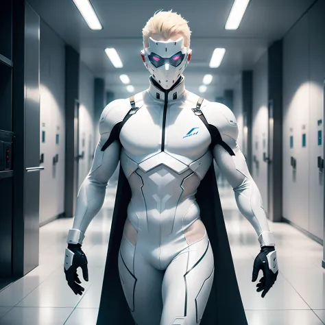 body suit, white and blue suit, futuristic suit, white gauntlets, white  gloves - SeaArt AI