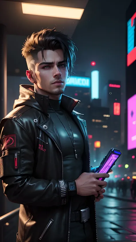 Change background cyberpunk handsome boy, realistic face, 8k, ultra ...