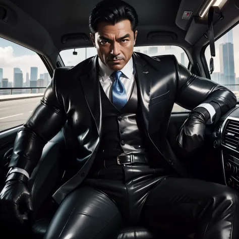 50 years old,daddy,shiny suit ,Dad sat in a car,k hd,in the office,big muscle, gay ,black hair,asia face,masculine,strong man,th...
