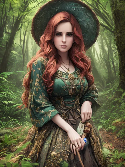 Lana del rey, witch, magic, forest, mystic, 8k, maximum detail, colorful, witch cauldron --auto --s2