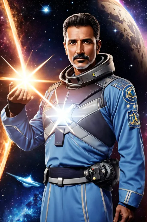 50-year-old male Interstellar Commander of the Galactic Federation Ashthar Sheran with a star on his chest