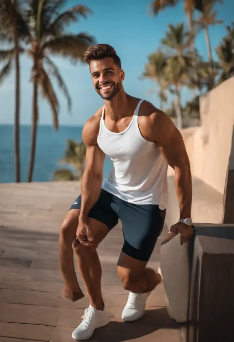 Fitness Homem Bonito Com Corpo Muscular Sexy Shirt Preta Shorts