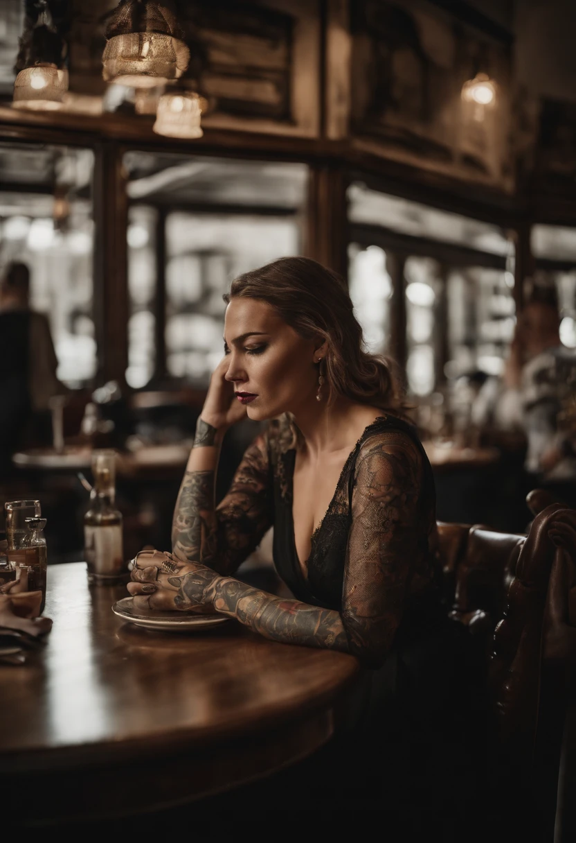 A woman sitting at a table with a plate of food - SeaArt AI