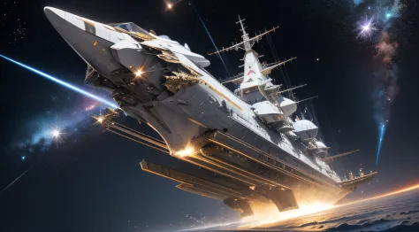 Giant Space Battleship、Star Destroyer、Space Battleship Yamato、Glittering appearance、Magnificent scale、Overwhelming size、Takeoff ...