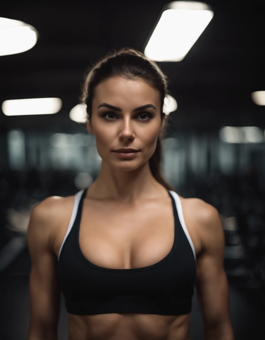 sweating in gym, medium size breasts, attractive face and body