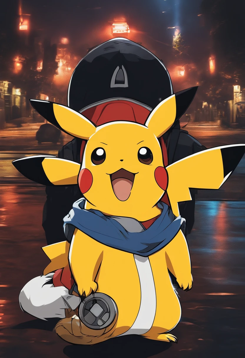 Un pikachu de dibujos animados está sentado en el suelo con una gorra de  béisbol puesta - SeaArt AI