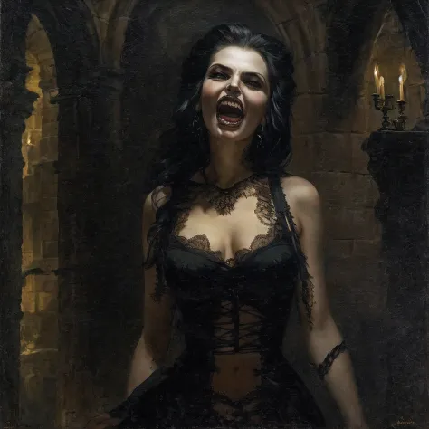 Gorgeous Victorian Vampire Woman with Sharp Canine Teeth