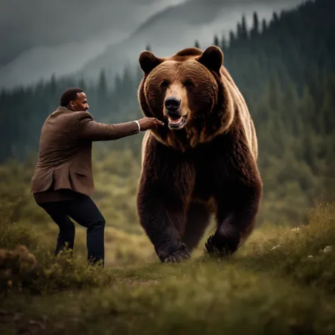 Steve harvey fighting a bear - SeaArt AI