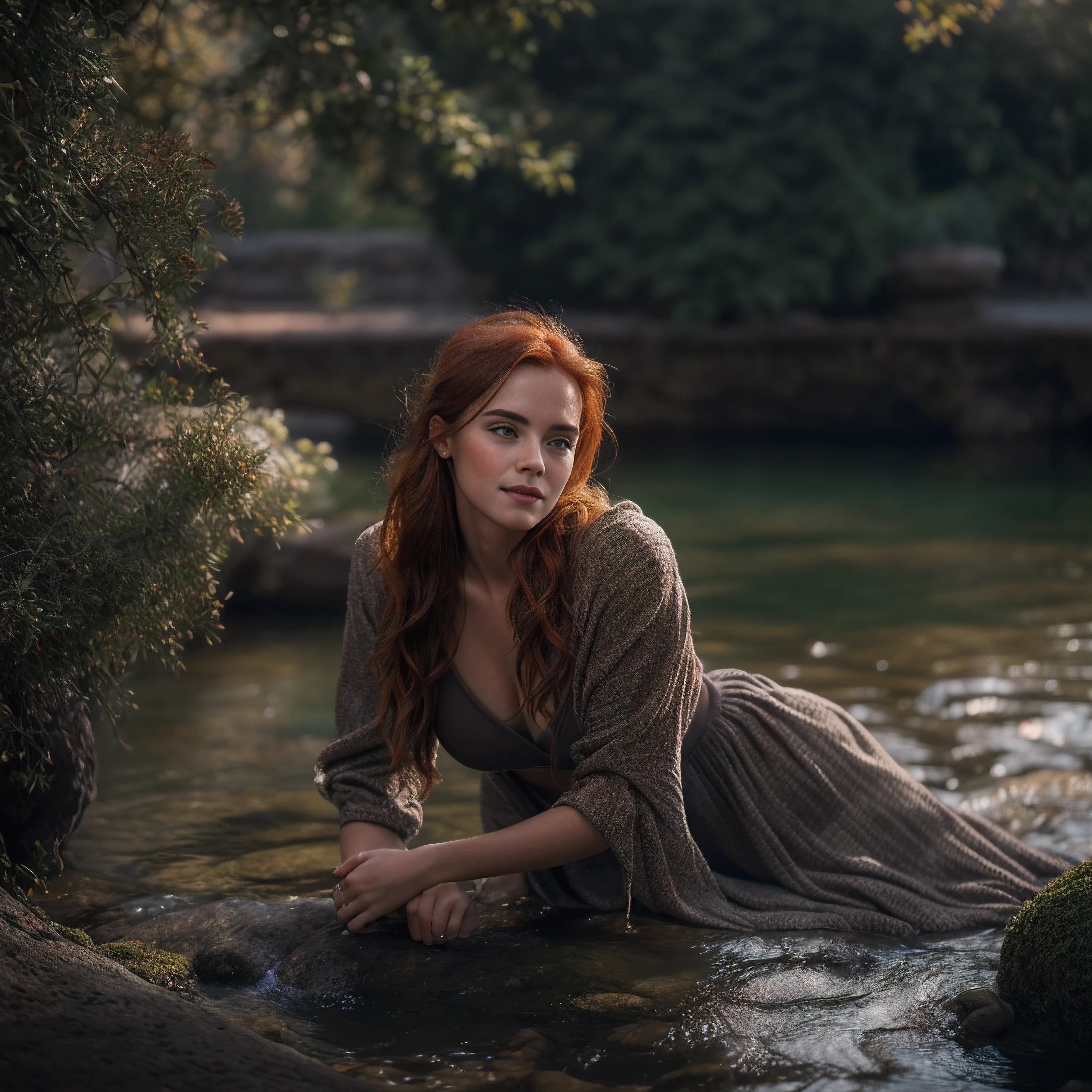 Masterpiece, (((full figure supermodel, full body shot, entire body in frame))), (((magical lighting action shot))) (((beautiful redhead fit pale smiling goddess Scottish woman kneeling in river garden in a park, arms covering flat chest, arms across , arms folded))), (((micro outfit, looking into the camera))) , ((( redhead hair, accurate hands accurate eyes))) moody lighting, very detailed, dramatic lighting, digital art trending on Artstation 8k HD high definition detailed realistic, detailed, skin texture, hyper detailed, realistic skin texture, armature, best quality, ultra high res, (photorealistic:1.4), high resolution, detailed, raw photo, sharp re, nikon d850 film stock photograph 4 kodak portra 400 camera f1.6 lens rich colors hyper realistic lifelike texture dramatic lighting unrealengine trending on artstation cinestill 800, (((accurate female anatomy, perfect eyes))) (((500px, fstoppers, photosight.ru, iso noise)))