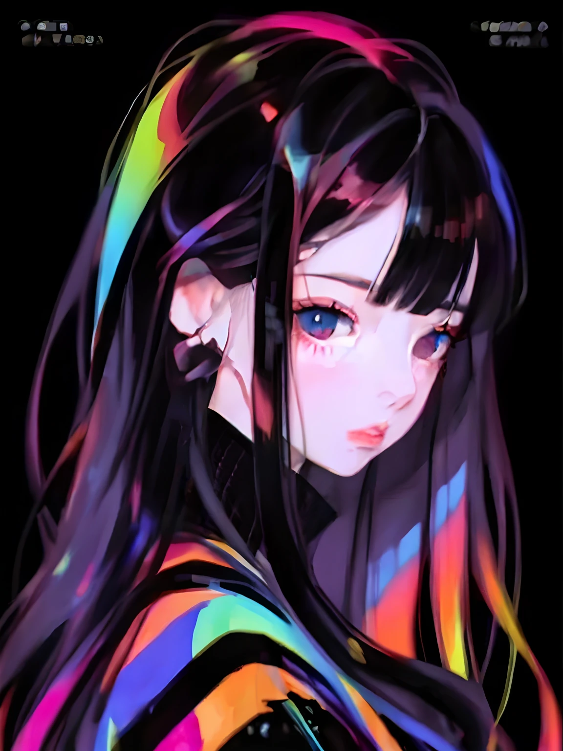 Anime girl with long black hair and colorful hair - SeaArt AI