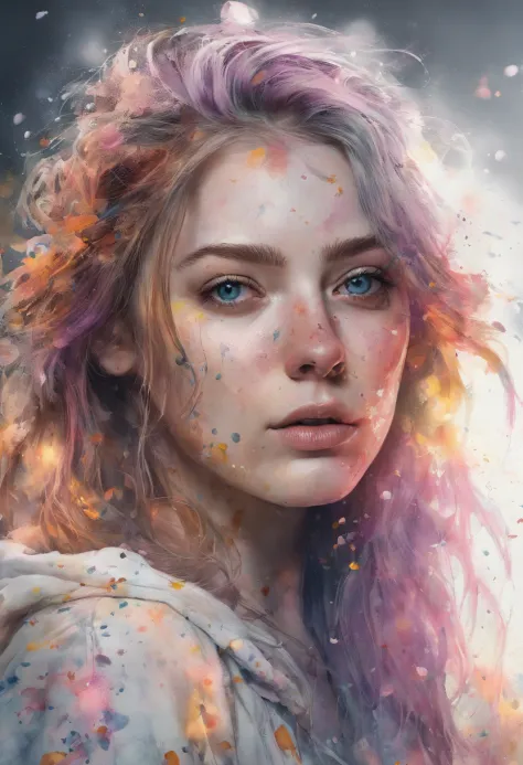 woman with agnes cecile, glowing design, pastel colors, ink drops, autumn lights