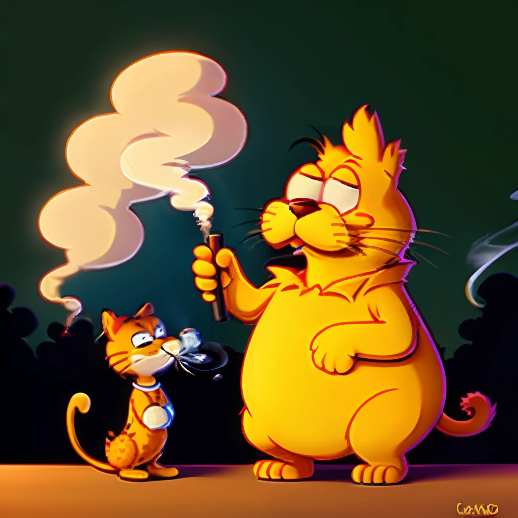 Gato y ratón de dibujos animados fumando un cigarrillo juntos - SeaArt AI