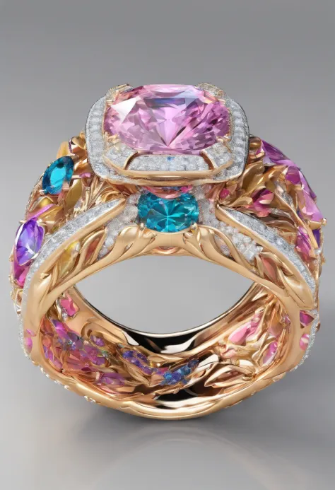 A non ferrous metal engagement ring, detailed and surreal, with vibrant color choices, bold lines, vibrant colors, detailed, and vibrant art from Hulufia and Tonga