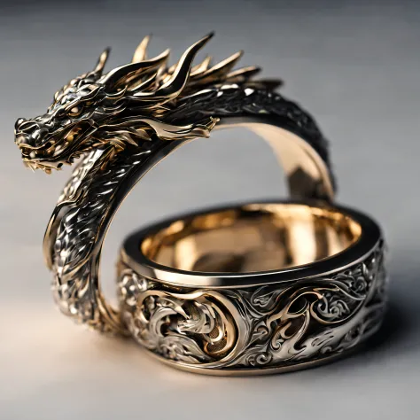 best quality, ultra-detailed, 
an extremely delicate and beautiful, 
Metal Ring, dragon motif, 
depth of field, professional lighting,