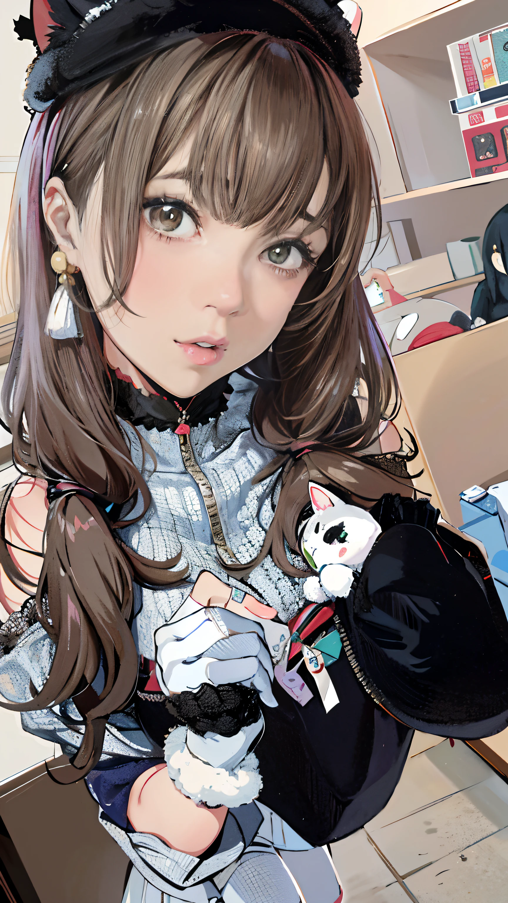 There is a woman holding a stuffed animal, sakimichan, 奈良美智, Belle Delphine, shikamimi, twintails white_gloves, Lori, ulzzangs, sakimichan, Shiori Teshirogi, kemonomimi, narumi kakinouchi