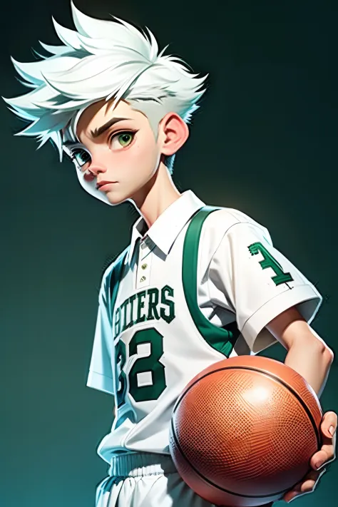 Boy playing basketball, white hair, handsome, fade cut green hair