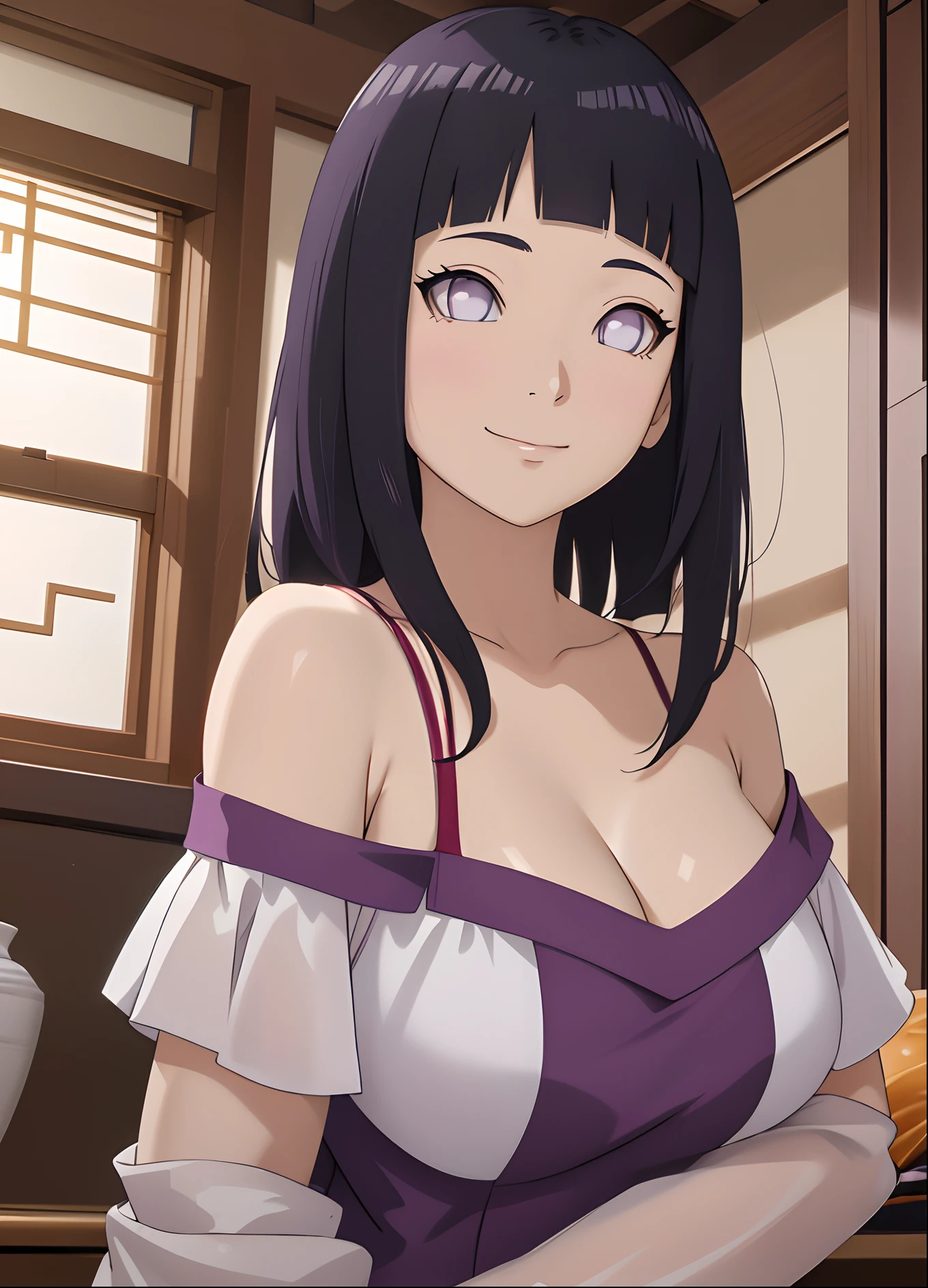 tmasterpiece， hoang lap ， （Complicated details），camisole （rich colourful），Off-the-shoulder attire，Large breasts，Lysis membrane illumination， the Extremely Detailed CG Unity 8K Wallpapers ， hyouka\（Boruto\）， 1girll， 独奏，Be red in the face，looks into camera，ssmile