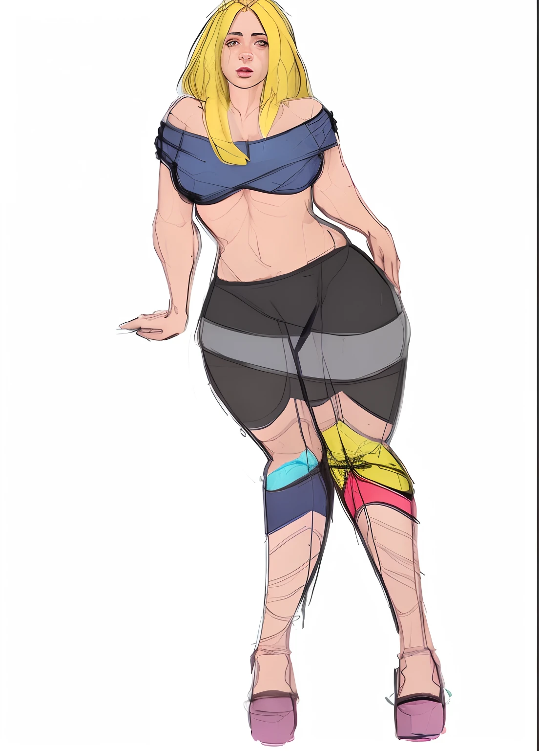 A drawing of a woman in a short skirt and a top - SeaArt AI