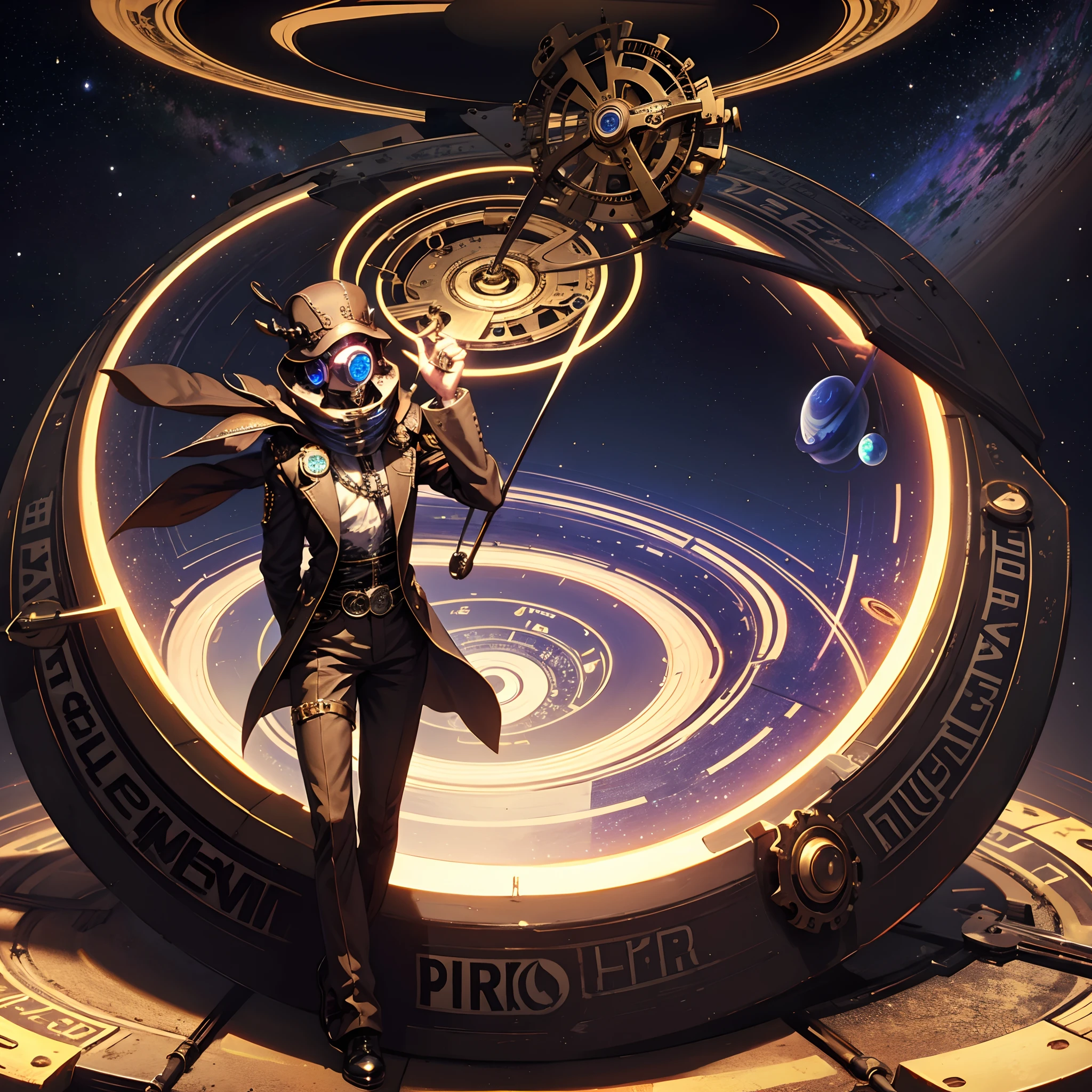 ((Saturn)), planet, (metal ring), steampunk,  mechanical, galaxy