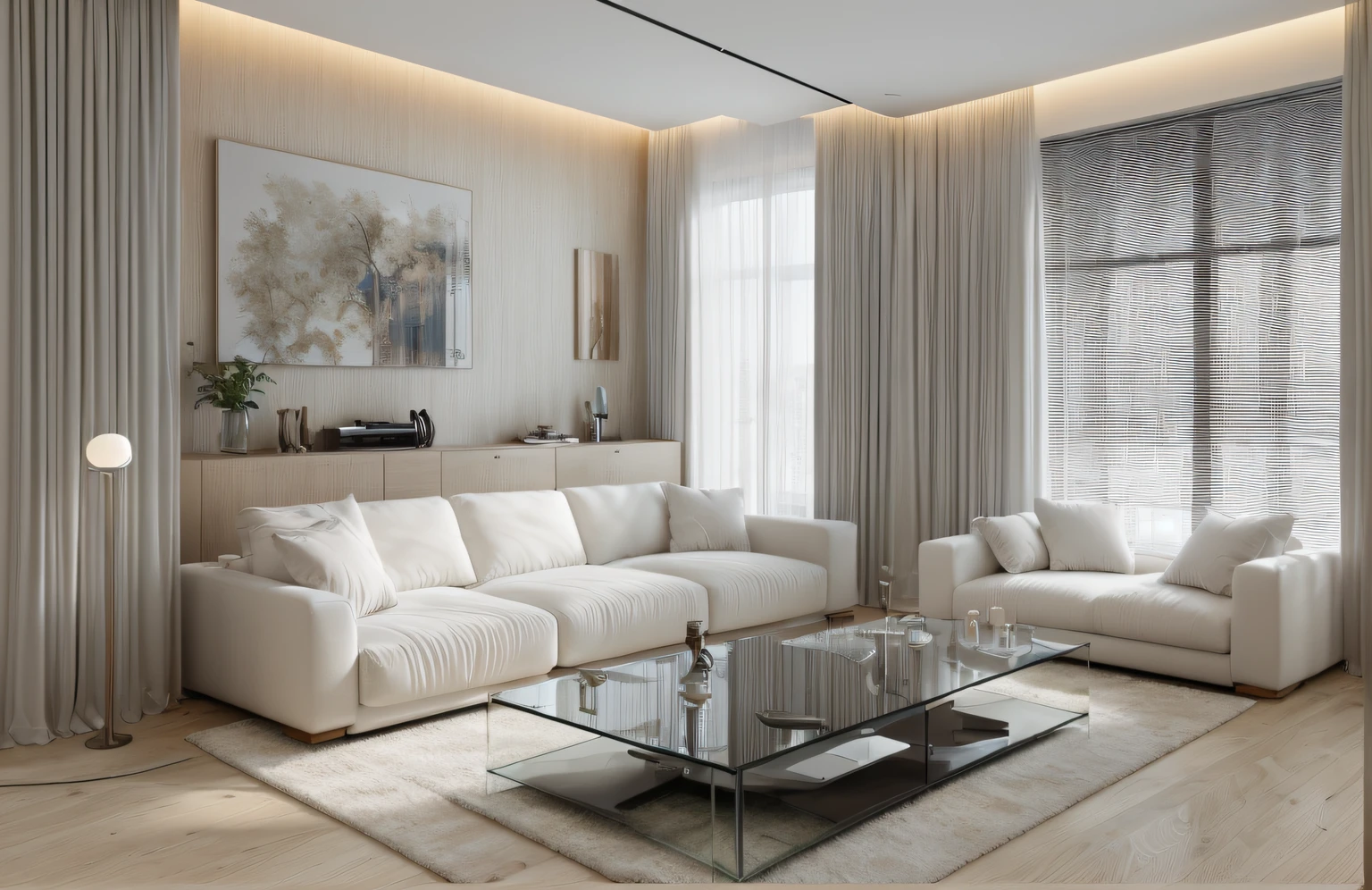 minimalist livingroom interior design, wood floor, rug, luxurious sofa ...