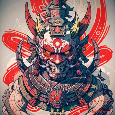 Hannya mask style of 0mib, illustrator, masterpiece, high quality, 8k, high resolution, high detailed, Japanese, samurai