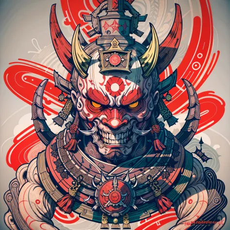 Hannya mask style of 0mib, illustrator, masterpiece, high quality, 8k, high resolution, high detailed, Japanese, samurai
