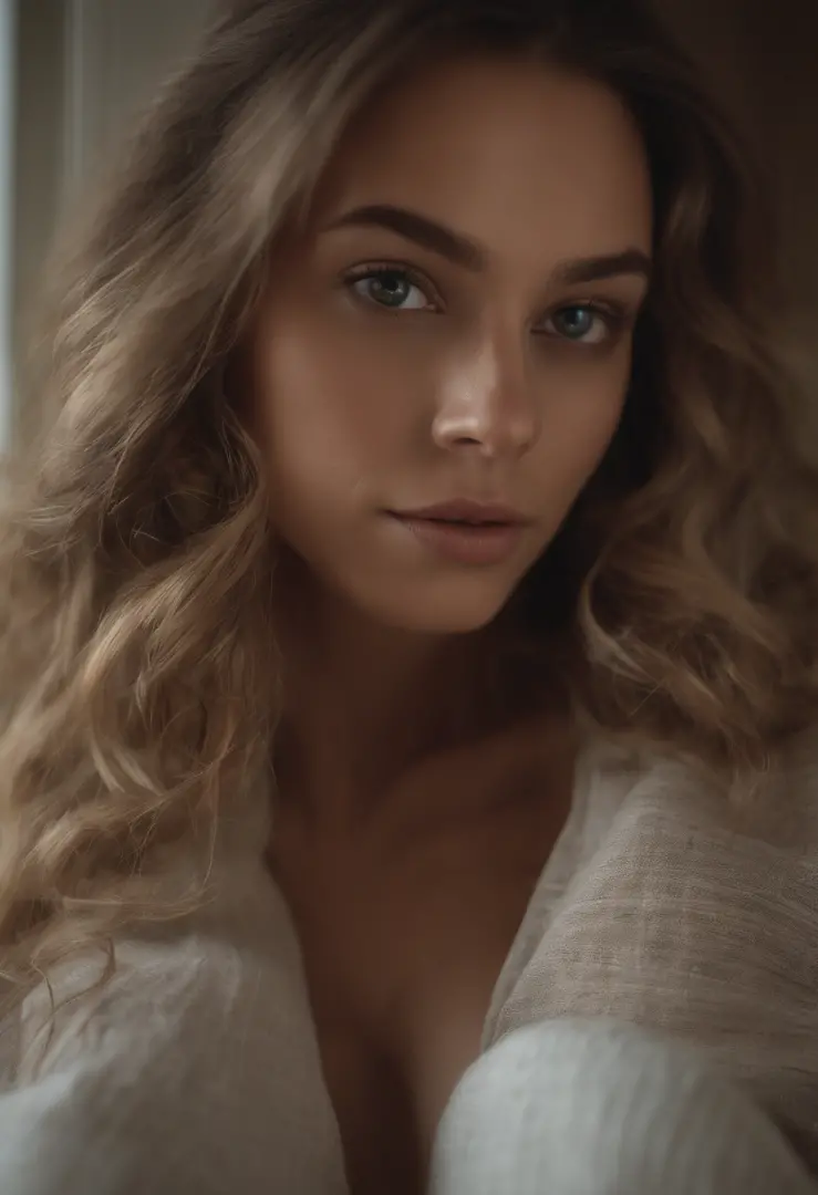 Naked woman fully , sexy girl with green eyes, portrait sophie mudd, brown hair and large eyes, selfie of a young woman, bedroom eyes, violet myers, without makeup, natural makeup, looking directly at the camera, face with artgram, subtle makeup, stunning ...