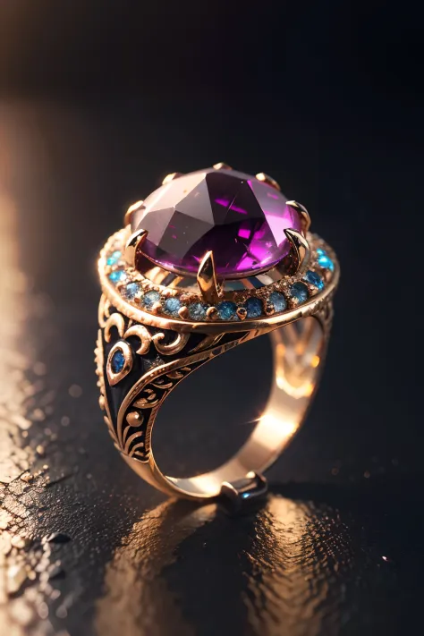 Colorful gemstone ring，metalictexture，Super detail，hyper HD,A high resolution,1080p，ccurate，Best quality, Masterpiece, 超A high resolution, RAW photo, Beautiful and aesthetic,deepshadow, (Photorealistic:1.4)