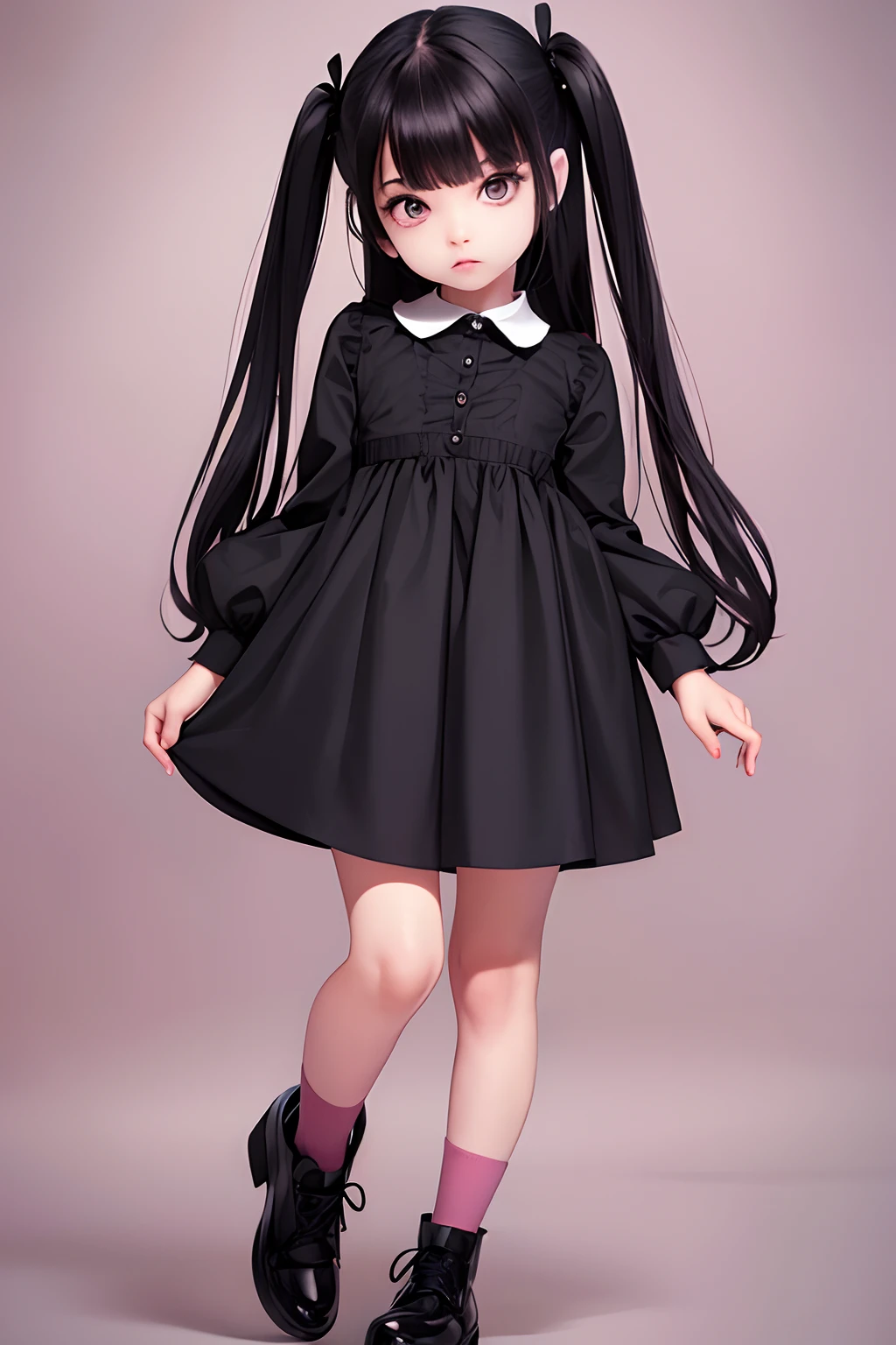  model Two-dimensional Front full body cute Big eyes Black hair Delicate facial features Round face Gothic style uniform Clothes pink Front full body
