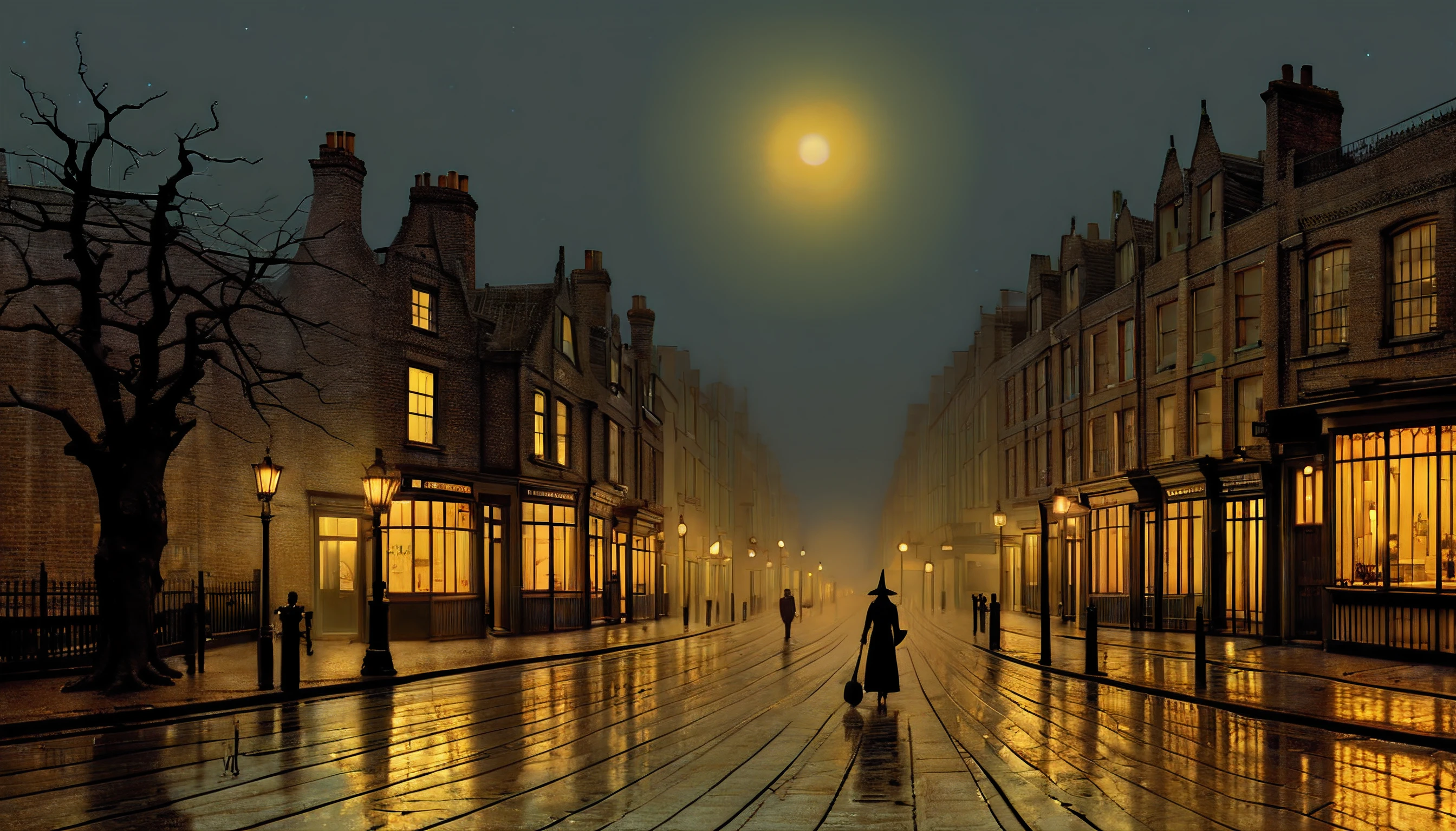 John Atkinson Grimshaw style halloween night