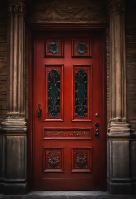 represent an anxious door made with dark wood