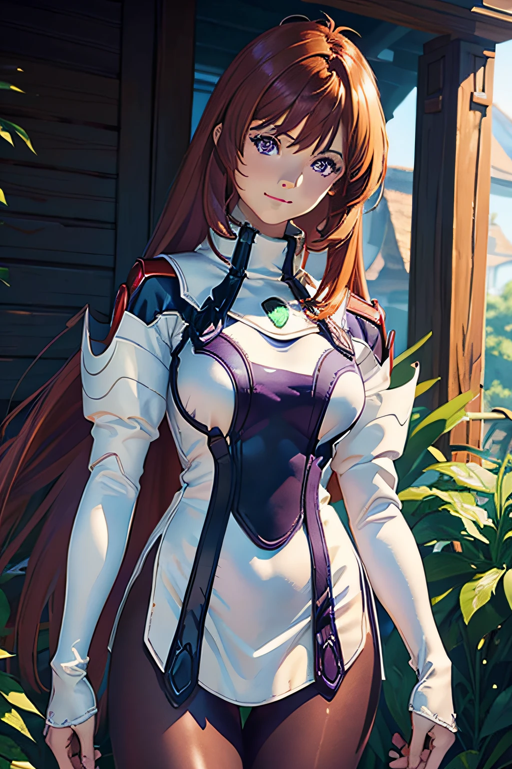 (masterpiece:1.2, best quality), (finely detailed beautiful eyes: 1.2), ((1girl)), (purple eyes:1.4), (finely detailed eyes and detailed face:1.3), ((girl with long red hair)), (beautiful and clear background:1.2), (extremely detailed CG, ultra-detailed, best shadow:1.1), ((depth of field)), ((watercolor)), beautiful concept illustration, (orange background:0.5), (illustration:1.1), (extremely fine and beautiful:1.1), (perfect details:1.1), from front, cowboy shot, scenery (perfect body) (dark tan pantyhose) (bright beautiful smile)