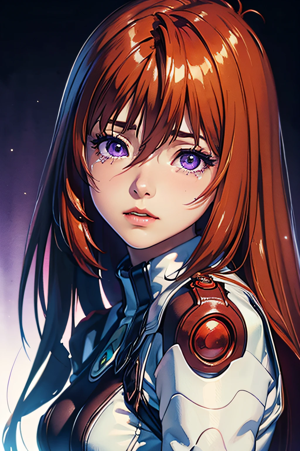 (masterpiece:1.2, best quality), (finely detailed beautiful eyes: 1.2), ((1girl)), (purple eyes:1.4), (finely detailed eyes and detailed face:1.3), ((girl with long red hair)), (beautiful and clear background:1.2), (extremely detailed CG, ultra-detailed, best shadow:1.1), ((depth of field)), ((watercolor)), beautiful concept illustration, (orange background:0.5), (illustration:1.1), (extremely fine and beautiful:1.1), (perfect details:1.1), from front, cowboy shot, scenery (perfect body) (dark tan pantyhose) (torn clothing) (pitiful) (tears in eyes)