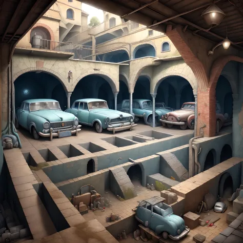 kLabyrinth, garage with cars