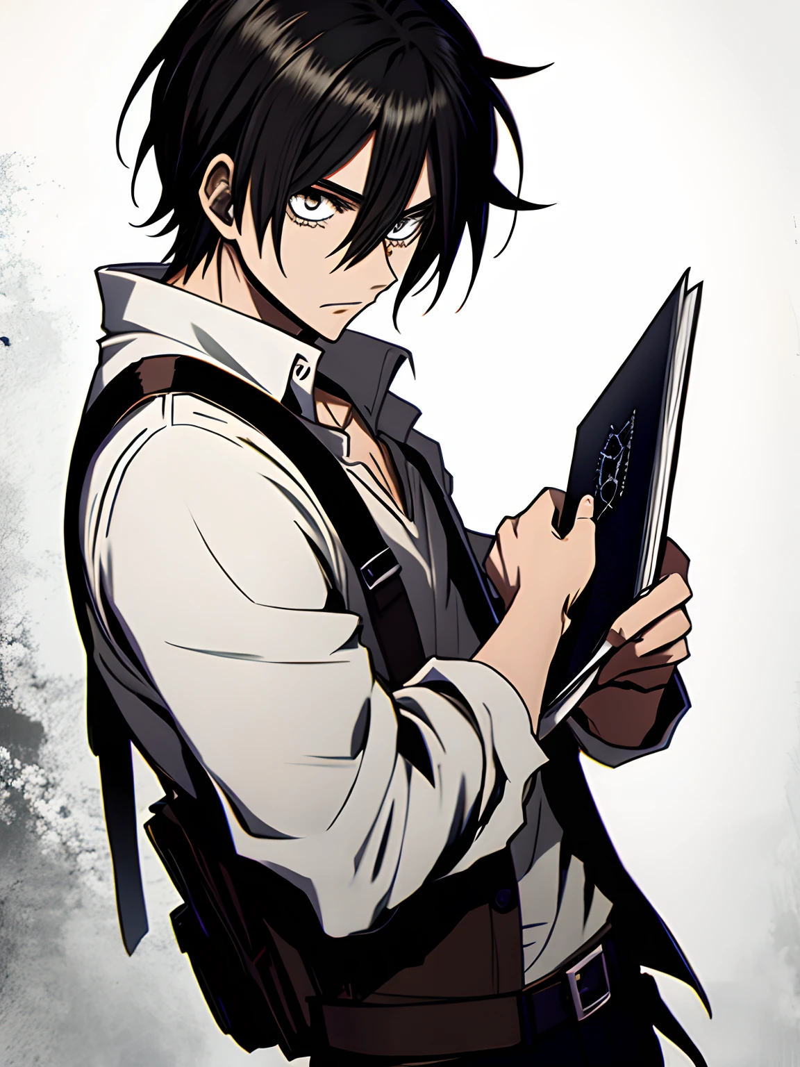 Anime character with black hair holding a book in his hands - SeaArt AI