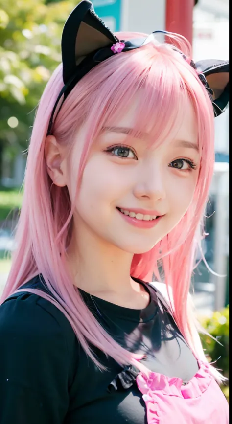(ultra-detailliert), Frontal Face,head shot, Front view,Cute princess dresses in black,(frilly dress),(shortsleeves),Blue eyes,The upper part of the body、cowboy  shot、faces、(A smile:1.5),(facing front:1.2), 20yr old, teens girl,no tail,(no tail),2D, ​maste...