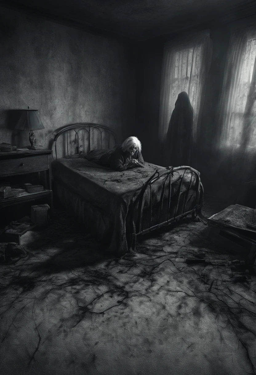 8k realistic image of a scary old woman, under the bed, horror movie ...