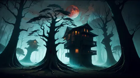 gigantic dead trees rise like sinister sentinels. under the mantle of the blood moon in the sky, haunting dark and enigmatic rea...