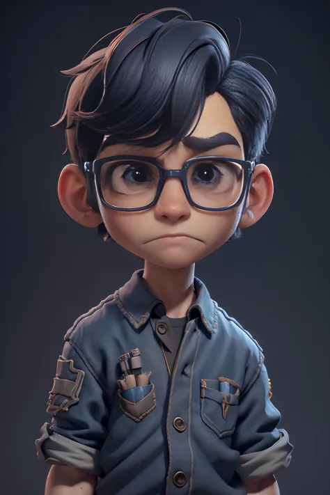 A 3D Pixar style Animation character development, featuring of a young boys nerd look, character spread sheet, blueprint, 3D rea...