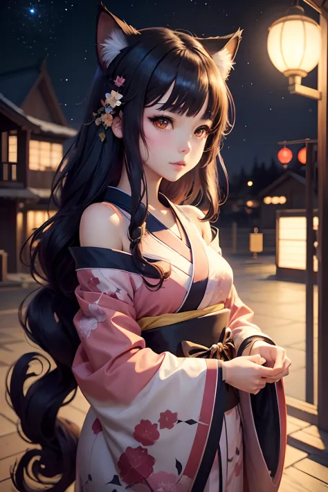 Anime cat ear girl in kimono clothes with cat ears, shoulder looking, anime drawing by Yang J, pixiv contest winner, serial art, digital anime illustration, kawashi, anime style illustration, anime style 4K, beautiful anime portrait, anime style portrait, ...