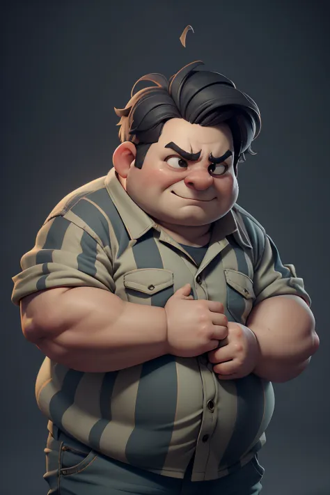 Development of animated characters in the style of 3D Pixar, Different facial expressions of a fat prisoner in striped prison clothes, Character Sheet, Drawing, Реалистичный 3D-рендеринг, high resolution texture, dramatic  lighting, Expressive Caricature, ...