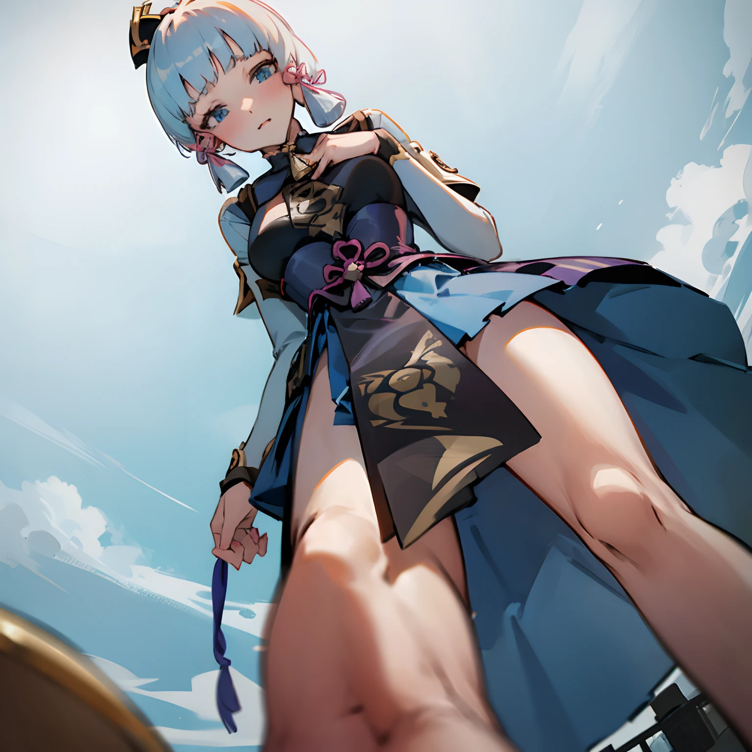 Anime girl with blue hair and a blue dress standing on a skateboard -  SeaArt AI